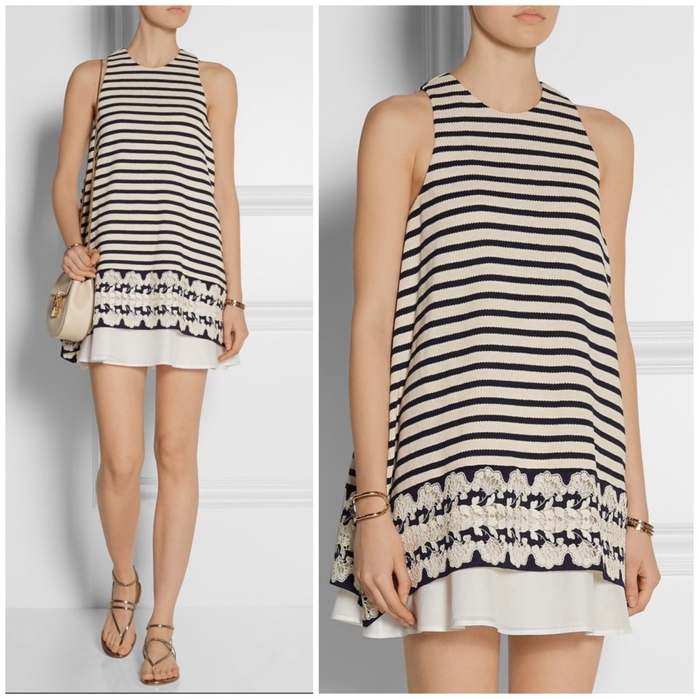 THAKOON Cream Lace-trimmed cotton-piqué mini
dress